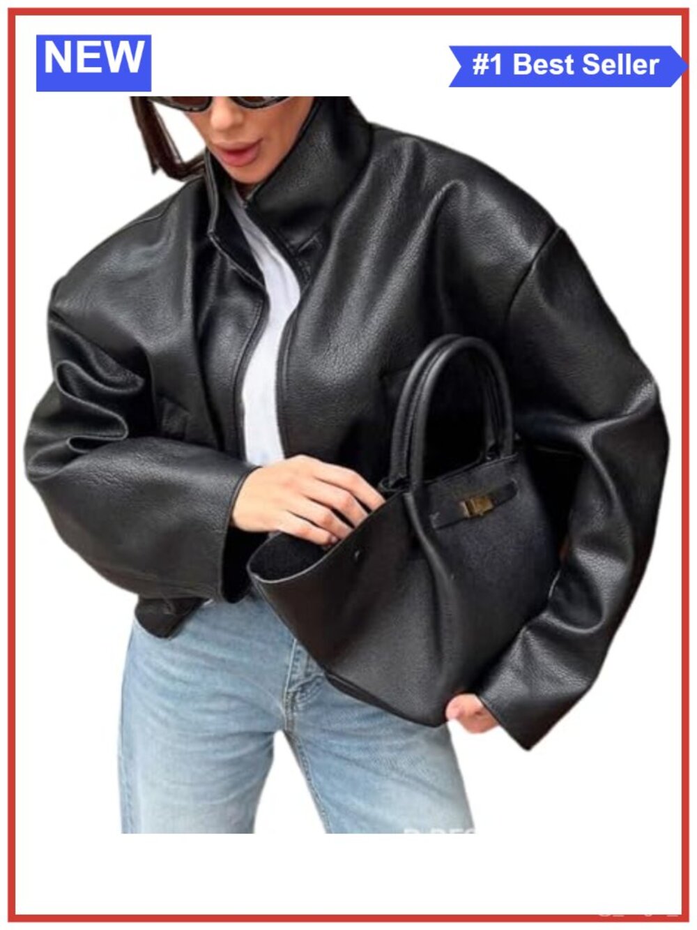 Oversized Faux Leather Jacket Women Stand Collar Motorcycle Bomber